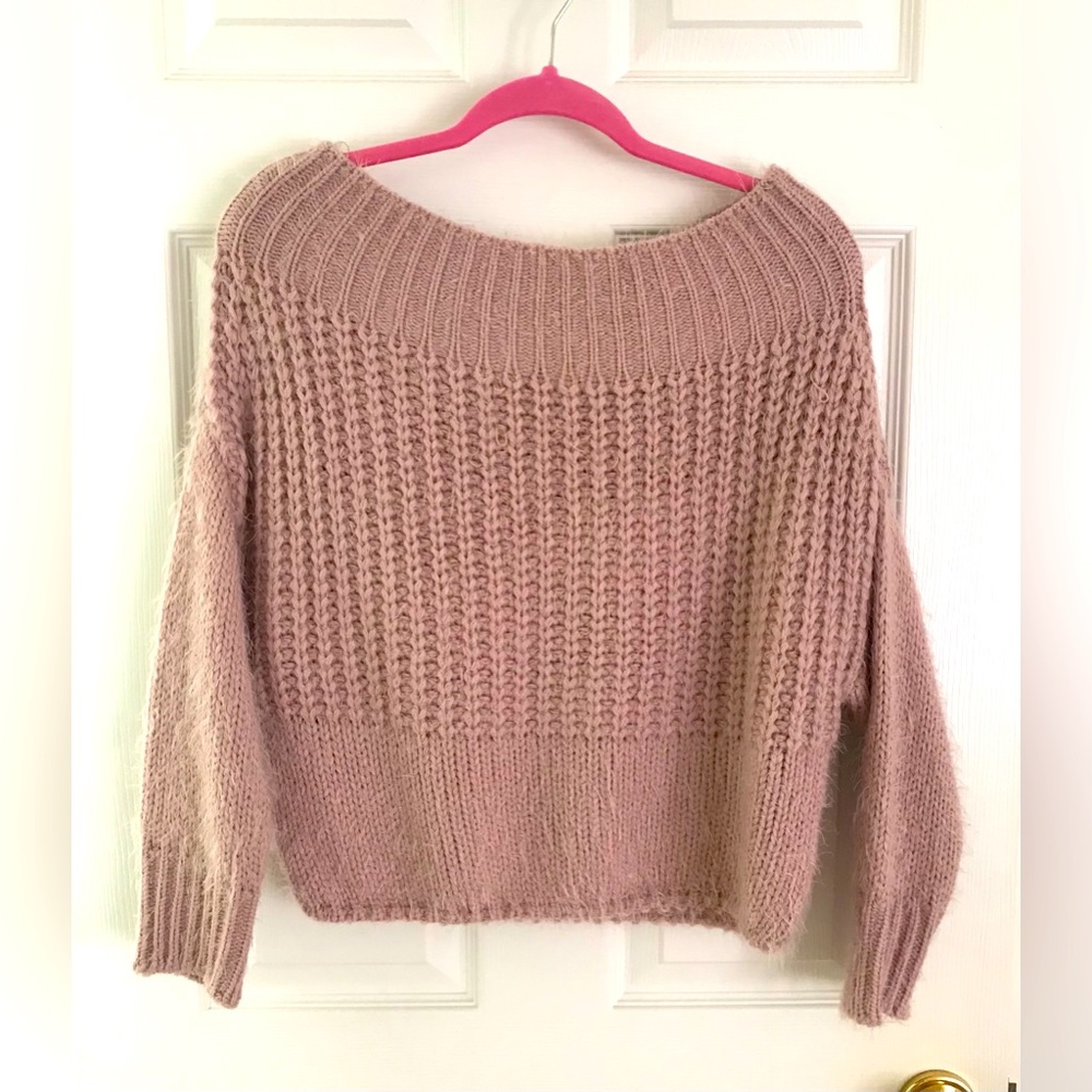 Chunky pink wide neck sweater